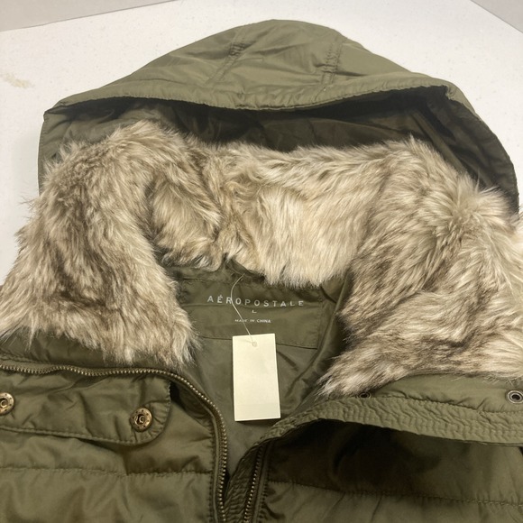 NWT Aeropostale Green Zip Up Hooded Faux Collar Puffer Jacket Large Women's - Picture 9 of 16